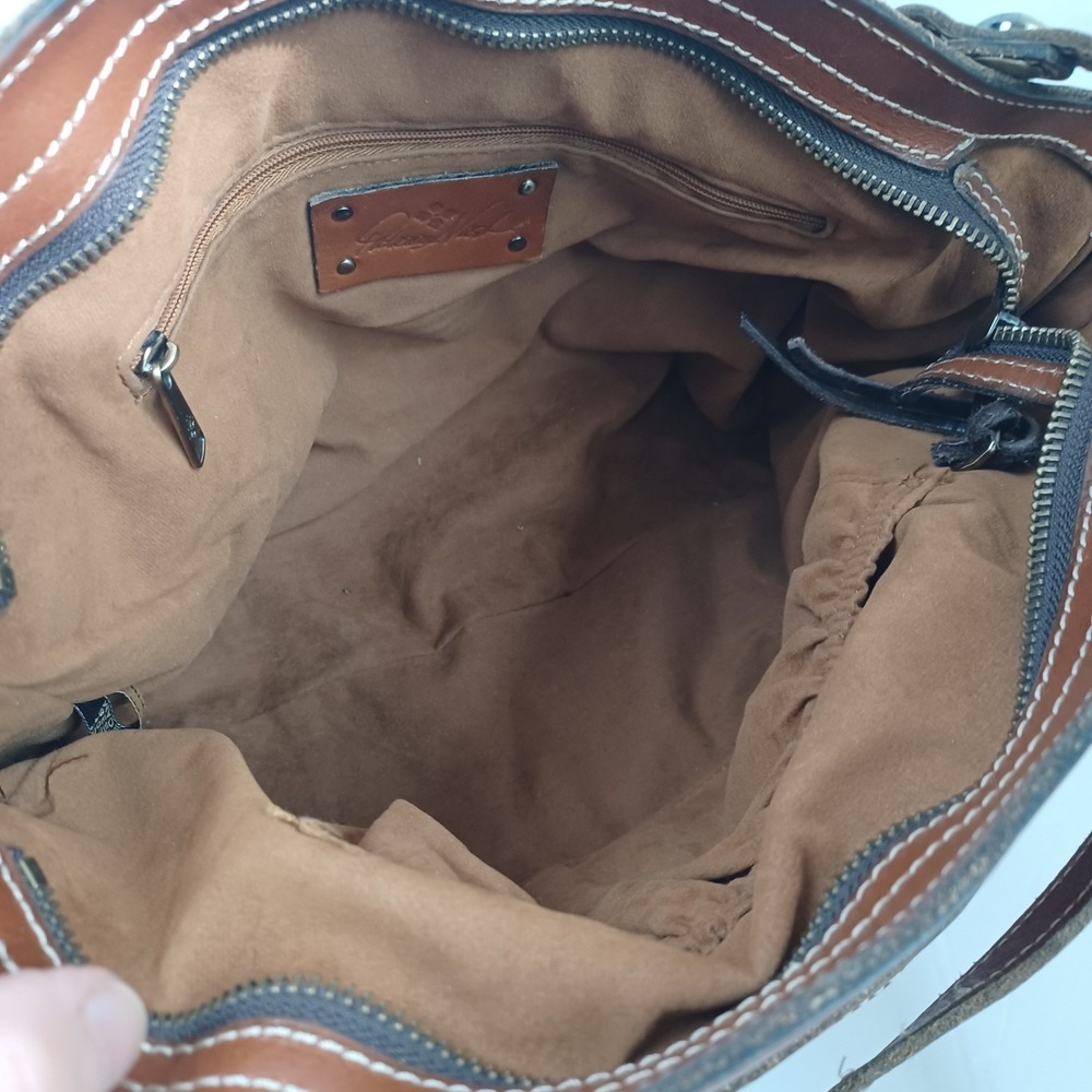 Patricia Nash Cognac Leather Tote Bag‎ Front Zip Contrast Stitching Brown - Picture 6 of 16
